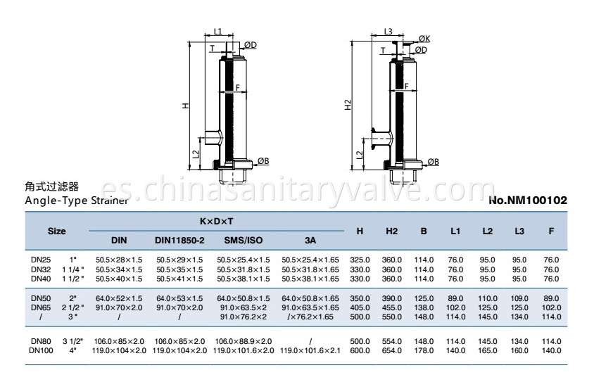 sanitary threaded angle-type filter